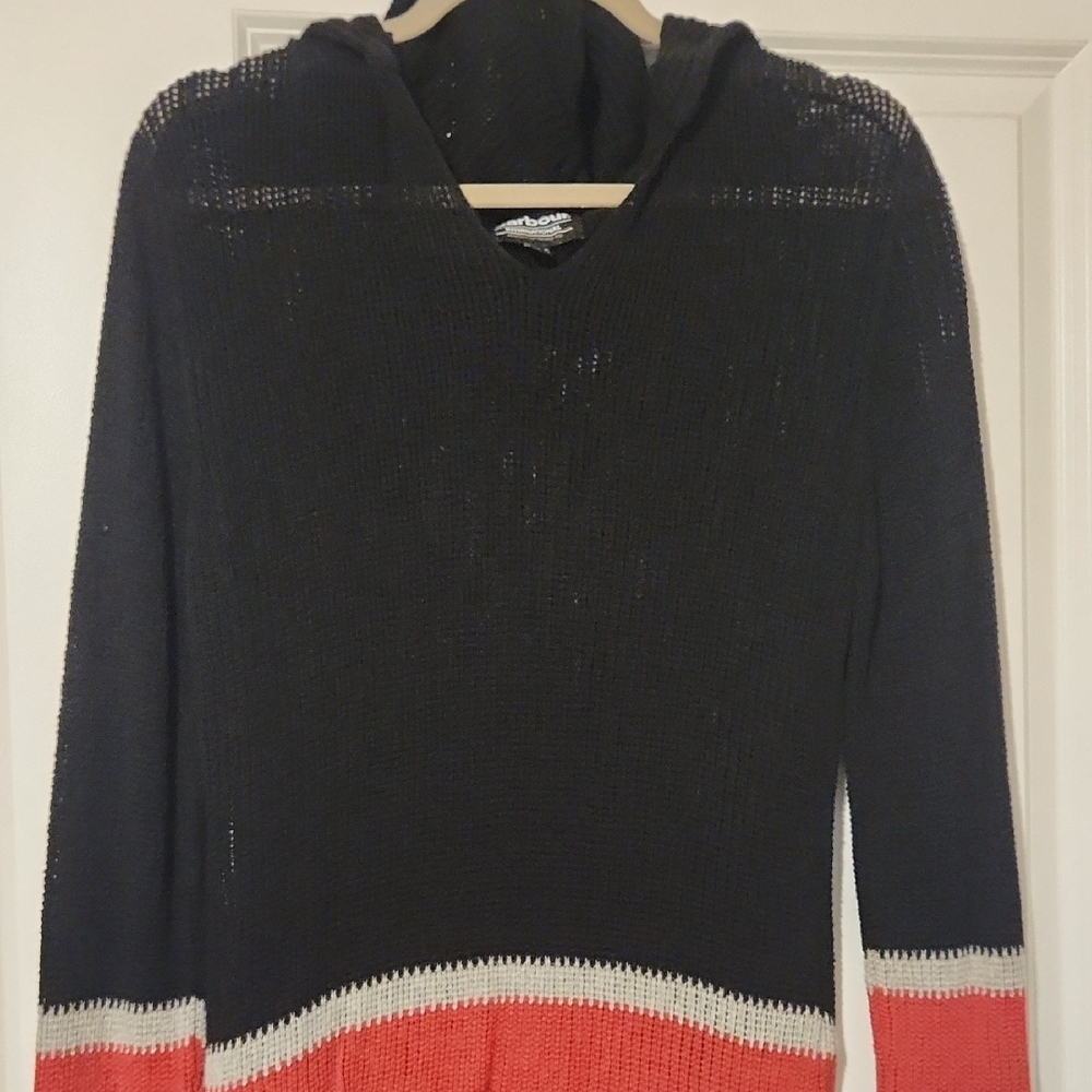 Barbour International Black and Orange V-Neck Hooded Sweater